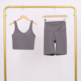 LULU Deep U Sports Tank Top and Shorts Set, Barely-there Feel Bra, Shockproof and Supportive Yoga Top for Women, Short Style