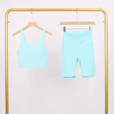 LULU Deep U Sports Tank Top and Shorts Set, Barely-there Feel Bra, Shockproof and Supportive Yoga Top for Women, Short Style