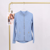 LULU DF Stand Collar Jacket for Women, Slim Fit Casual Versatile Stretchy Gold Zipper Fitness Yoga Wear