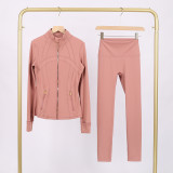 Embossed Stand Collar Jacket and Cropped Pants Set with Gold Zipper, Slim Fit, Stretchy, Quick-Dry Fitness Yoga Wear