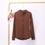 LULU DF Steel Seal Stand Collar Jacket for Women, Slim Fit Stand Collar Stretch Jacket with Gold Zipper, Fitness Yoga Wear for Women