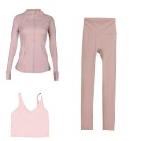 LULU DF stand-up collar jacket, U-shaped vest, cropped pants three-piece set, starry gold zipper slim-fit yoga wear
