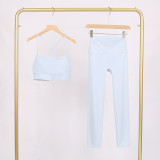 LULU Y-shaped sports vest and cropped pants set, underwear, nude-feel bra, beautiful back, shockproof, push-up, yoga round neck