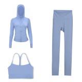 LULU DF Embossed Hooded Jacket, Y-Back Vest, Cropped Pants Three-Piece Set, Starry Gold Zipper Yoga Outfit