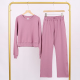 LULU (in stock) short sweatshirt and air-layer sweatpants set, long-sleeved women's round-neck elastic sports yoga outfit