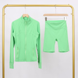 LULU DF Embossed Stand Collar Jacket and Shorts Set with Gold Zipper, Slim Fit, Stretchy, Quick-Dry Fitness Yoga Wear