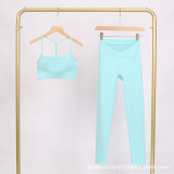 LULU Y-shaped sports vest and cropped pants set, underwear, nude-feel bra, beautiful back, shockproof, push-up, yoga round neck