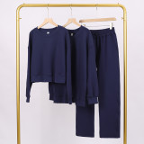 LULU (in stock) long and short sweatshirt air-layer sweatpants set, long-sleeved women's round-neck stretchy yoga wear