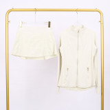 LULU Embossed Stand Collar Jacket and Three-Pleat Skirt Set for Fitness and Sports, Faux Two-Piece Anti-Exposure Elastic Tennis Skirt