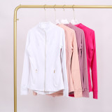 LULU DF Steel Seal Stand Collar Jacket for Women, Slim Fit Stand Collar Stretch Jacket with Gold Zipper, Fitness Yoga Wear for Women