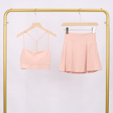 LULU Women's Sports Tennis Skirt Anti-Exposure Fitness Y-Back Vest Short Skirt Set Two-in-One Yoga Shorts