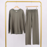 LULU (in stock) long-sleeve sweatshirt and air-layer sweatpants set, long-sleeve women's round-neck elastic sports yoga outfit