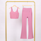 LULU U-shaped sports tank top and flared pants set, bra with beautiful back design, shockproof and supportive yoga top for women, sleeveless and short style
