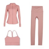 LULU DF Stand Collar Jacket, Y-Back Vest, Nine-Quarter Pants Three-Piece Set, Starry Gold Zipper Slim Fit Yoga Outfit