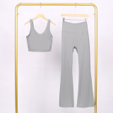 LULU U-shaped sports tank top and flared pants set, bra with beautiful back design, shockproof and supportive yoga top for women, sleeveless and short style
