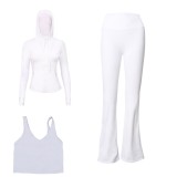 LULU DF hooded jacket, U-shaped vest, bell-bottom pants three-piece set, starry gold zipper slim-fit yoga outfit