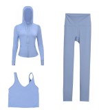 LULU DF hooded jacket, U-shaped vest, cropped pants three-piece set, starry gold zipper slim-fit yoga outfit