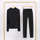 LULU in-stock hooded jacket and cropped pants set, running and yoga wear, sports slim-fit zip-up cardigan