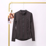 LULU DF Steel Seal Stand Collar Jacket for Women, Slim Fit Stand Collar Stretch Jacket with Gold Zipper, Fitness Yoga Wear for Women