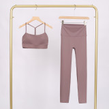 LULU Y-shaped sports vest and cropped pants set, underwear, nude-feel bra, beautiful back, shockproof, push-up, yoga round neck