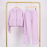 LULU Women's Yoga Outfit: Full-Zip Loose Hoodie, Sweatshirt, Sweatpants Set, Short Style, Fleece-Lined, Japanese and Korean Casual Style