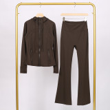LULU in-stock hooded jacket with embossed logo, flared pants set, running and yoga wear, slim-fit zip-up cardigan with long sleeves