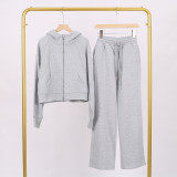 LULU Women's Yoga Outfit: Full-Zip Loose Hoodie, Sweatshirt, Sweatpants Set, Short Style, Fleece-Lined, Japanese and Korean Casual Style