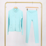 Embossed Stand Collar Jacket and Cropped Pants Set with Gold Zipper, Slim Fit, Stretchy, Quick-Dry Fitness Yoga Wear