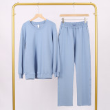 LULU (in stock) long-sleeve sweatshirt and air-layer sweatpants set, long-sleeve women's round-neck elastic sports yoga outfit