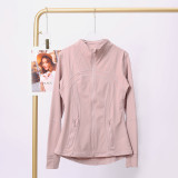 LULU DF Steel Seal Stand Collar Jacket for Women, Slim Fit Stand Collar Stretch Jacket with Gold Zipper, Fitness Yoga Wear for Women