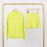 LULU branded stand-up collar jacket and skirt set, sports tennis skirt for women, anti-exposure fitness skirt, two-piece design
