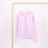 LULU Yoga Wear Full-Zip Loose Hoodie Sweatshirt with Gold Label, Casual Loose Short Fleece-Lined Sweatshirt