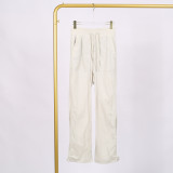 LULU Nude High-Waisted Drawstring Cargo Pants with Pockets for Women, Loose Slimming Long Pants for Yoga, Sports, and Fitness