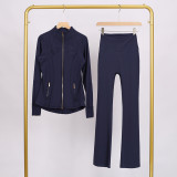 LULU Bell-bottom Pants DF Stand-up Collar Jacket Set with Gold Zipper Top, Women's Slim Fit Coat, Stretchy Yoga Outfit for Women