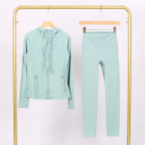 LULU in-stock hooded jacket and cropped pants set, running and yoga wear, sports slim-fit zip-up cardigan