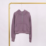 LULU Women's Yoga Wear Half-Zip Terry Hoodie Sweatshirt Casual Loose Short Fleece Sweatshirt