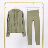 LULU in-stock hooded jacket and cropped pants set, running and yoga wear, sports slim-fit zip-up cardigan