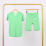LULU3.0 High-Elasticity Sports Round-Neck Short-Sleeve Five-Pocket Pants Set for Women, Quick-Dry Running Training T-Shirt, Yoga Outfit for Women