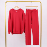LULU (in stock) long-sleeve sweatshirt and air-layer sweatpants set, long-sleeve women's round-neck elastic sports yoga outfit