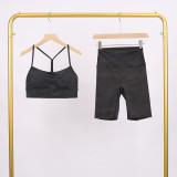 LULU Y-shaped sports vest and shorts set, vest underwear, nude-feel bra, beautiful back, shockproof, push-up yoga