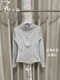Yoga outfit set lulu stand-up collar long-sleeve jacket with embossed logo, elastic and breathable for yoga, running, fitness, and commuting for women