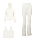 LULU DF hooded jacket, U-shaped vest, bell-bottom pants three-piece set, starry gold zipper slim-fit yoga outfit