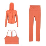 LULU DF Embossed Hooded Jacket, Y-Back Vest, Cropped Pants Three-Piece Set, Starry Gold Zipper Yoga Outfit