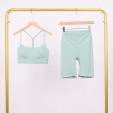 LULU Y-shaped sports vest and shorts set, vest underwear, nude-feel bra, beautiful back, shockproof, push-up yoga