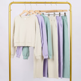 LULU (in stock) short sweatshirt and air-layer sweatpants set, long-sleeved women's round-neck elastic sports yoga outfit