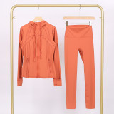 LULU in-stock hooded jacket and cropped pants set, running and yoga wear, sports slim-fit zip-up cardigan