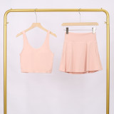 LULU Women's Sports Tennis Skirt Anti-Exposure Fitness U-Back Vest Short Skirt Set Fake Two-Piece Yoga Shorts Fashionable