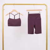 LULU Y-shaped sports vest and shorts set, vest underwear, nude-feel bra, beautiful back, shockproof, push-up yoga