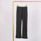 LULU Nude High-Waisted Drawstring Cargo Pants with Pockets for Women, Loose Slimming Long Pants for Yoga, Sports, and Fitness