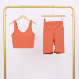 LULU Deep U Sports Tank Top and Shorts Set, Barely-there Feel Bra, Shockproof and Supportive Yoga Top for Women, Short Style